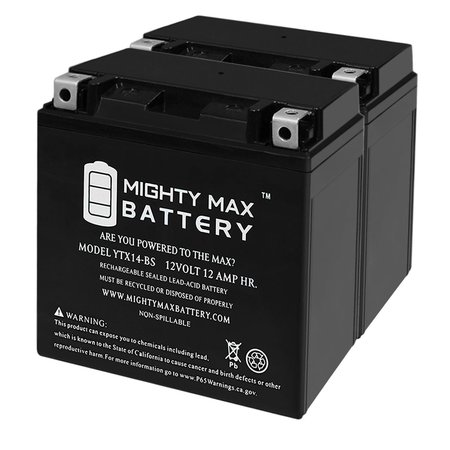 YTX14-BS Battery for Suzuki LT-A450X KingQuad AXi 4x4 07-11 - 2PK -  MIGHTY MAX BATTERY, MAX3689489